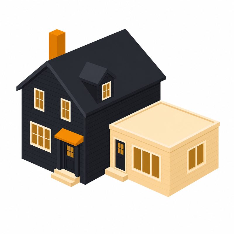 House with a full single-story room addition at ground level