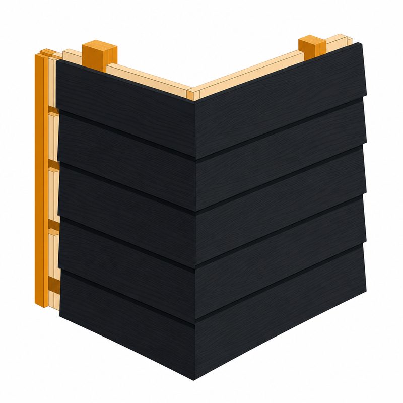 Corner sample of charcoal fiber cement lap siding