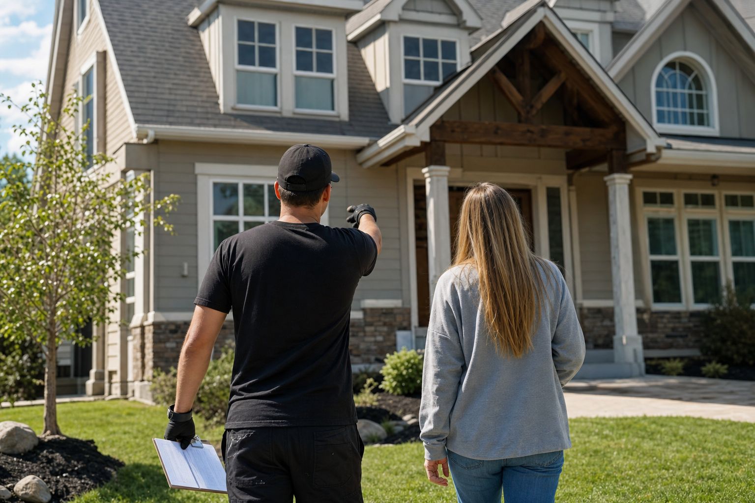 Walking a homeowner through the project plan during an on-site consultation