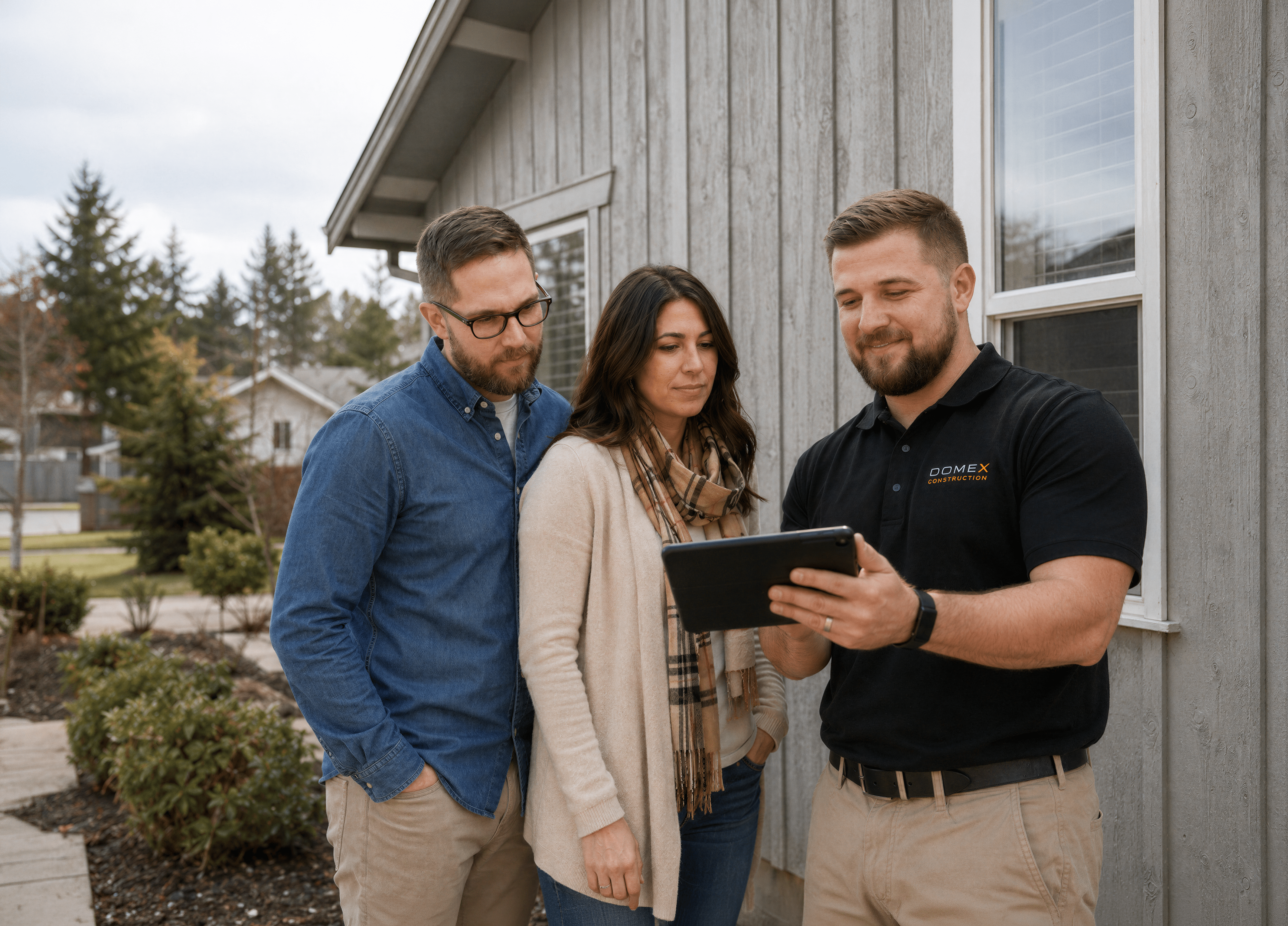 Domex Construction technician walking a homeowner through their siding options